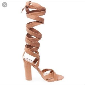 Beige suede tie up heels